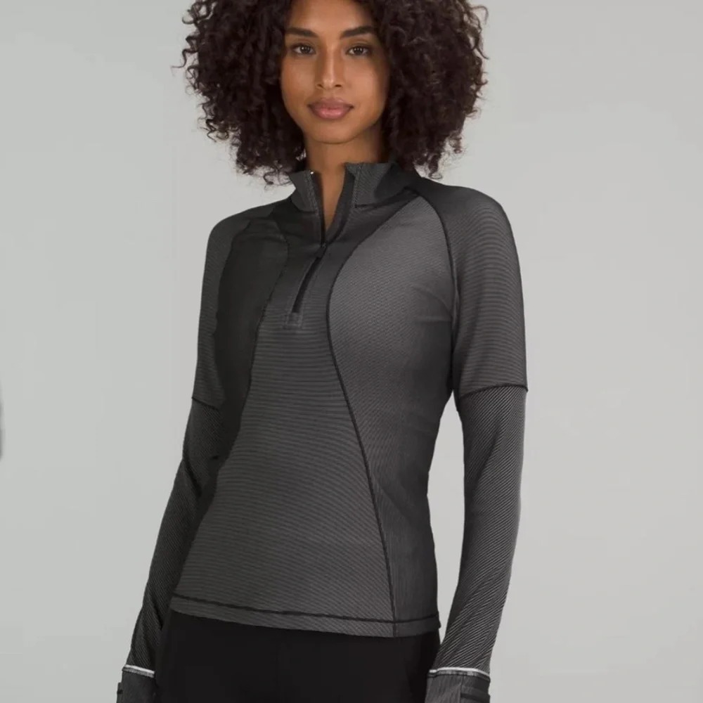 Lululemon Half Zip Pullover Stripe Performance Black Womens 4